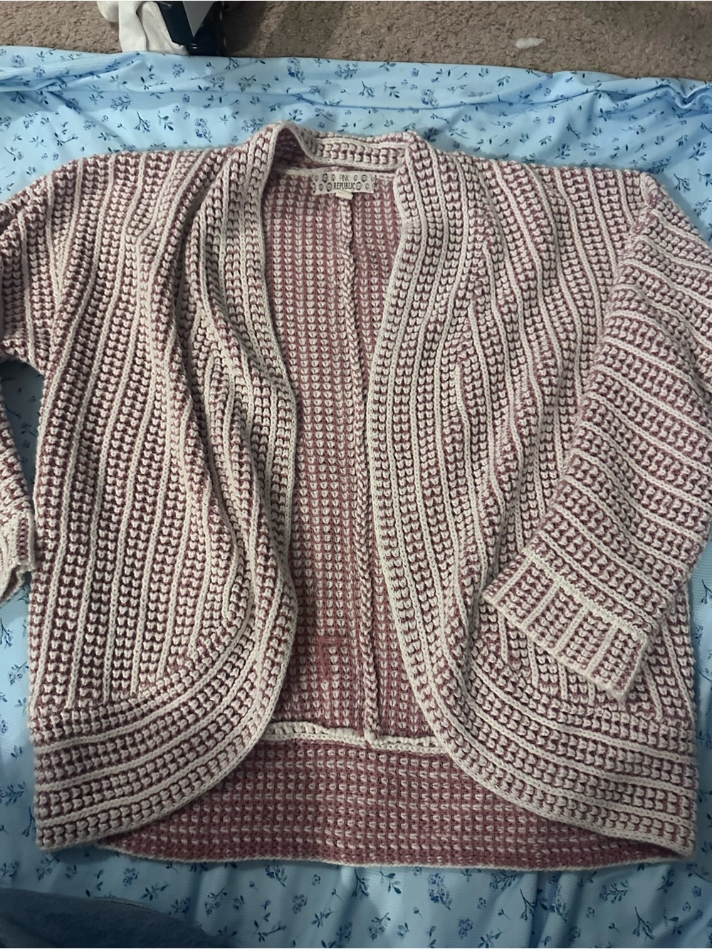Pink Republic Pink and Cream Open-Front Knit Cardigan